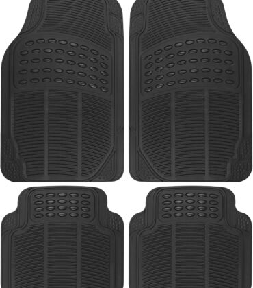 BDK Floor Mats, 4-Piece All-Weather Car Mat with Universal Fit Design, Durable Rubber Car Floor Mats with Capture Ridges, Waterproof for Cars Trucks SUV (Black)