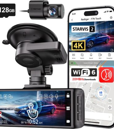 REDTIGER 4K STARVIS 2 Dash Cam Front and Rear, 5GHz WiFi 20MB/s Download, 128GB Card Included, Voice Control, Dash Camera for Cars with 3.18" Touch Screen, GPS, Loop Recording, Parking Mode(F7N Touch)