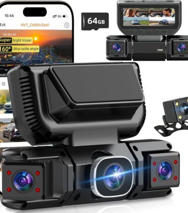 W6 4 Channel Dash Cam 360° Recording Dash Cam for Cars 2K Front + 1080P Rear & Side Cameras 5GHz WiFi & App Control, Night Vision, G-Sensor, Parking Monitor, 64GB SD Card Included